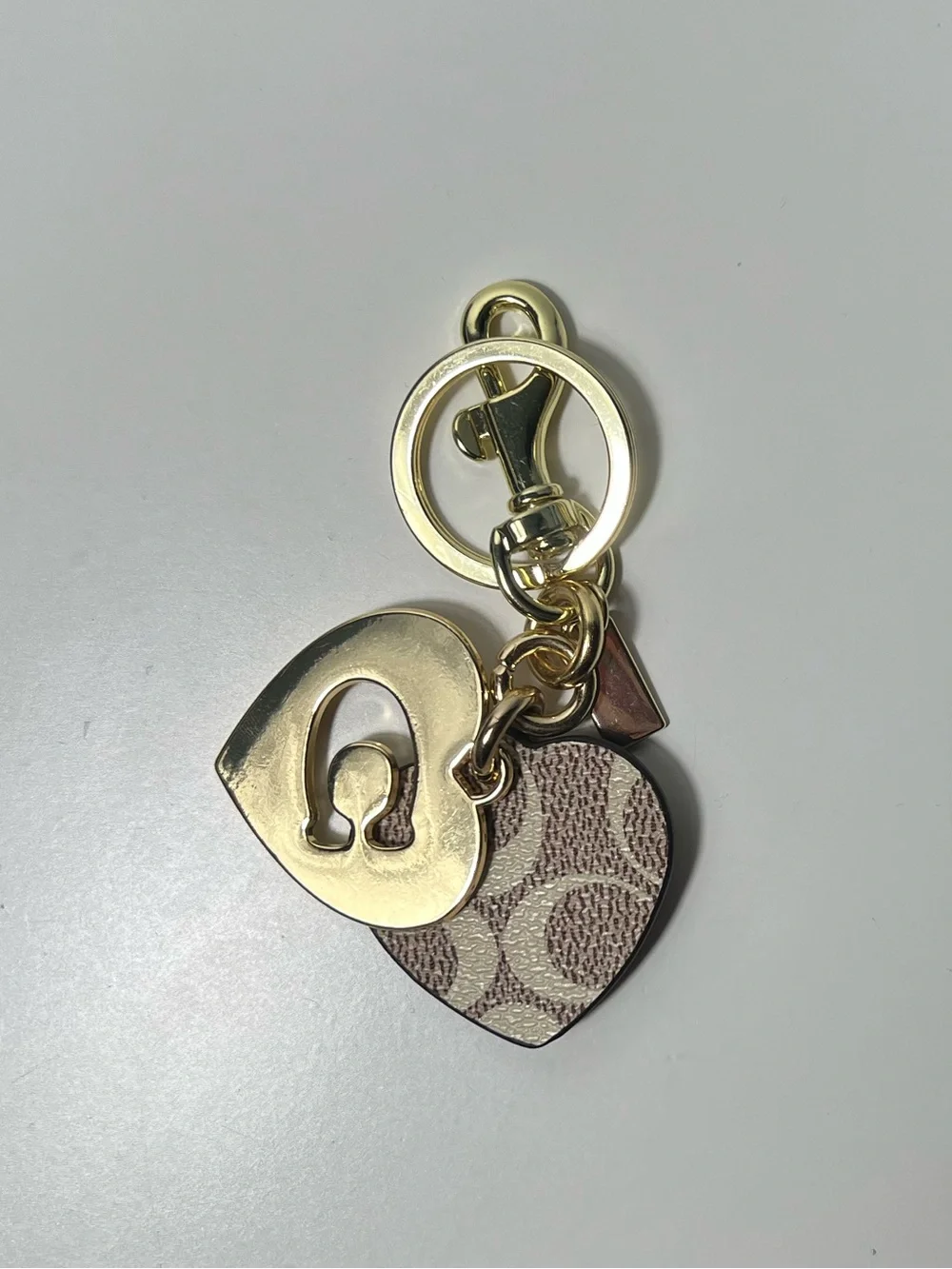 Coach Signature CC Monogram Logo Double Heart Bag Charm Keychain
